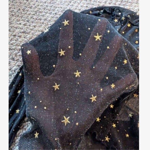 Mesh Black Sheer Long Sleeve Top Gold Stars Lettuce Trim - Picture 9 of 9